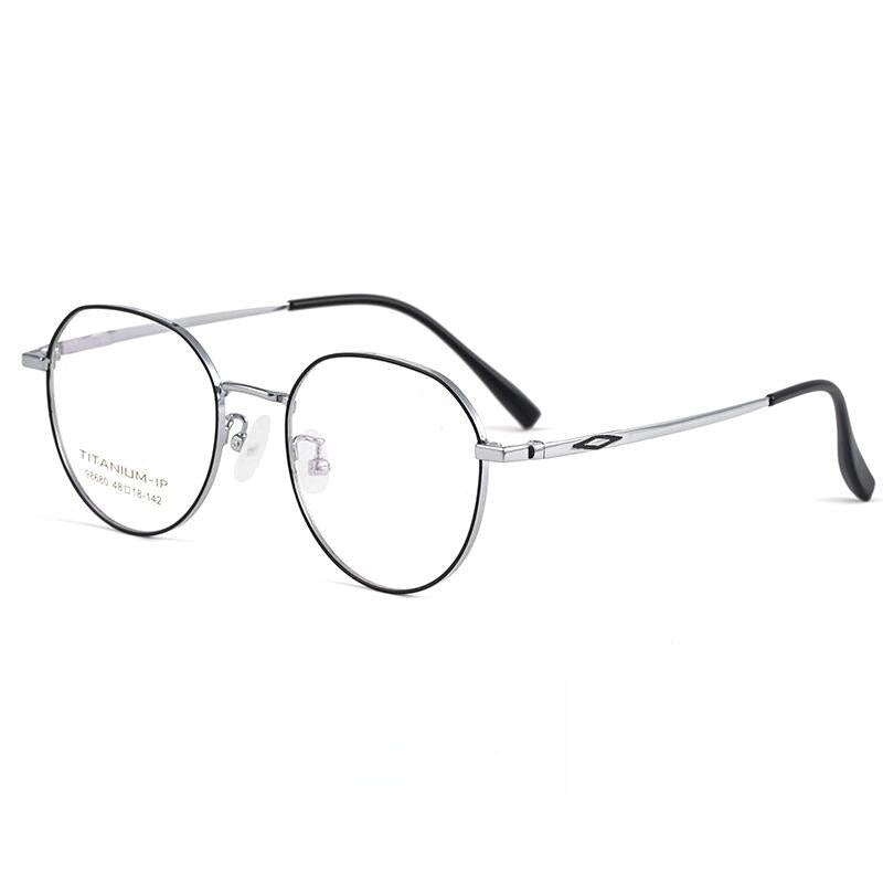 Yimaruili Unisex Full Rim Small Polygon Titanium Eyeglasses 9868a Full Rim Yimaruili Eyeglasses Black Silver  