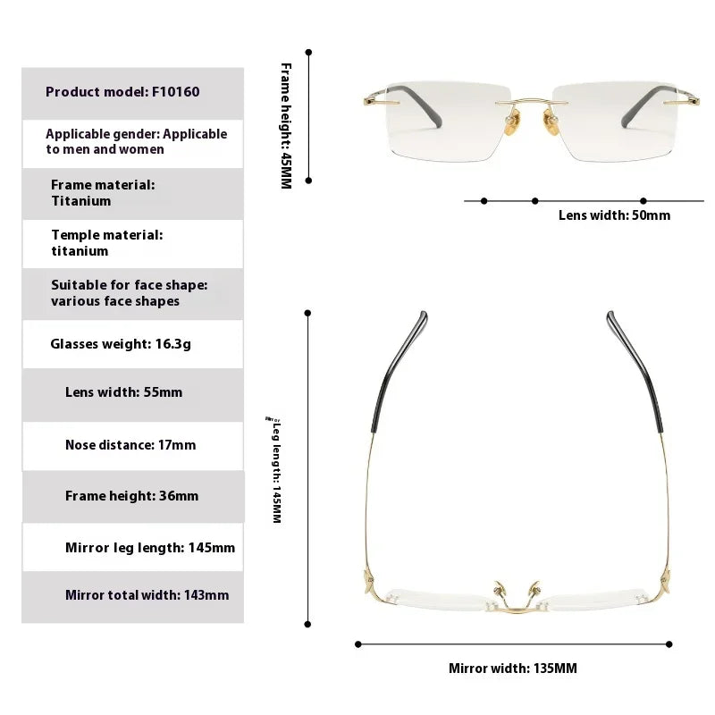 Aror Unisex Rimless Square Polygon Titanium Eyeglasses 10160 Rimless Aror