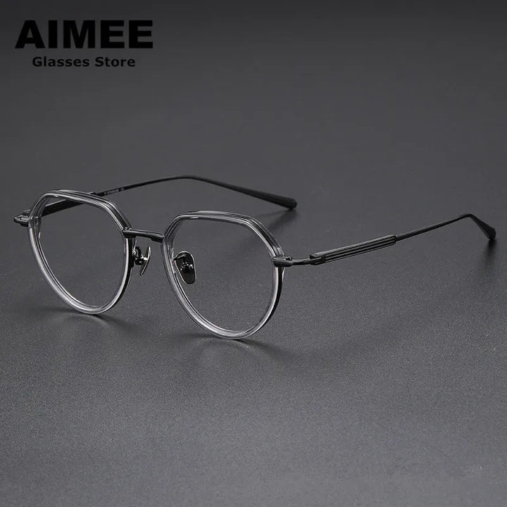 Aimee Unisex Full Rim Flat Top Round Titanium Acetate Eyeglasses 6701 Full Rim Aimee Black-Grey  