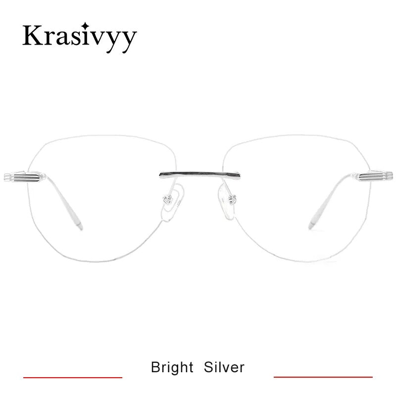 Krasivyy Men's Rimless Oval Titanium Acetate Eyeglasses Kr16084 Rimless Krasivyy Bright  Silver CN 