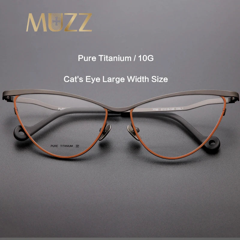 Muzz Women's Full Rim Large Cat Eye Titanium Eyeglasses 7755 Full Rim Muzz   