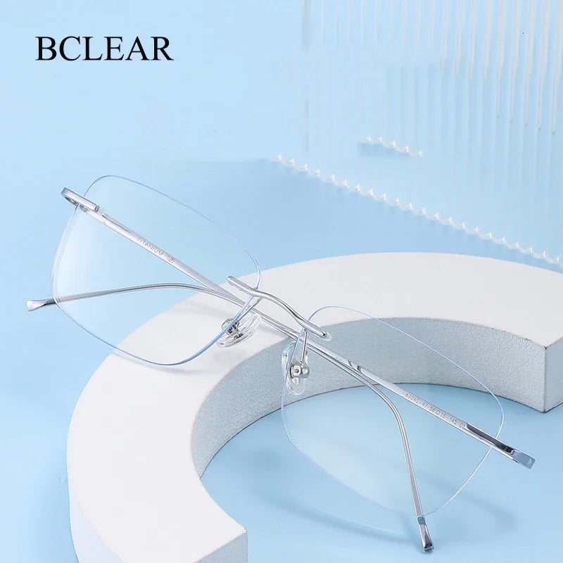 Bclear Unisex Rimless Polygon Square Titanium Eyeglasses 694547