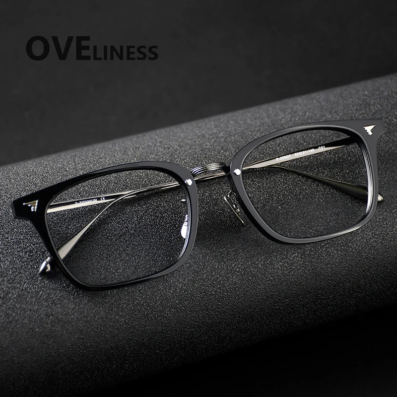 Oveliness Women's Full Rim Square Acetate Titanium Eyeglasses 369559