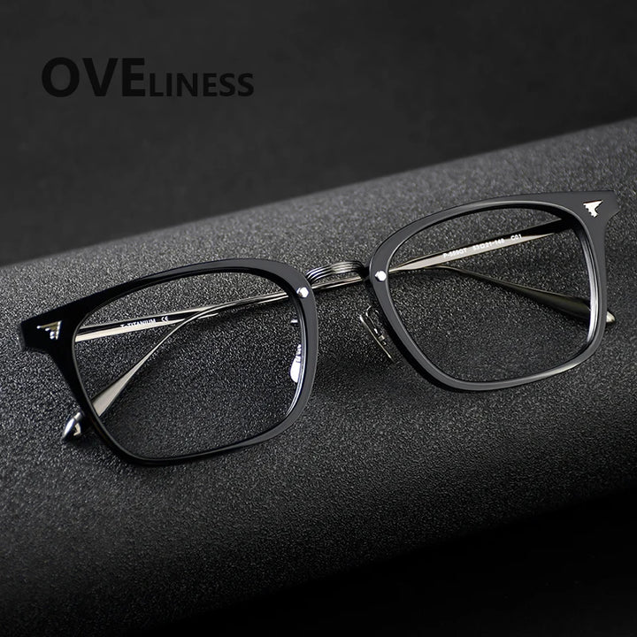 Oveliness Women's Full Rim Square Acetate Titanium Eyeglasses 369559