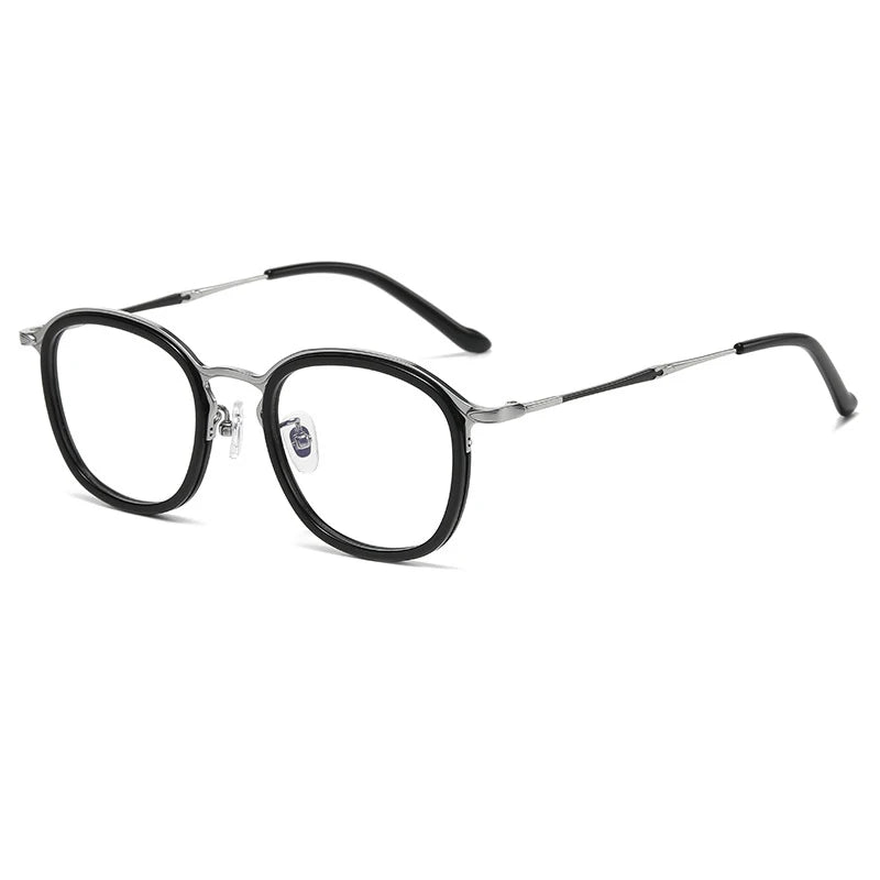 Gatenac Unisex Full Rim Square Titanium Acetate Eyeglasses GXYJ964r Full Rim Gatenac Black Silver  