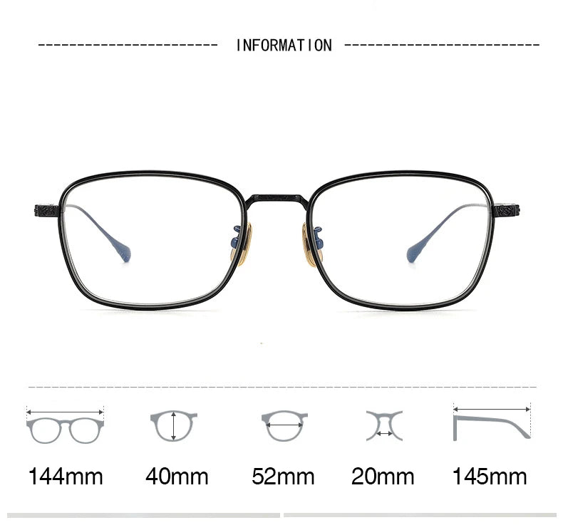 Black Mask Unisex Full Rim Square Titanium Eyeglasses M076 Full Rim Black Mask   