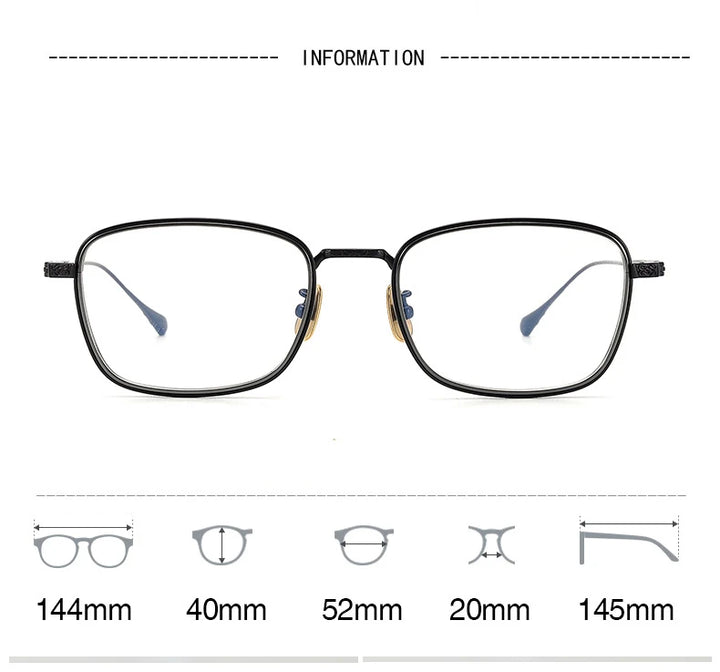 Black Mask Unisex Full Rim Square Titanium Eyeglasses M076 Full Rim Black Mask   