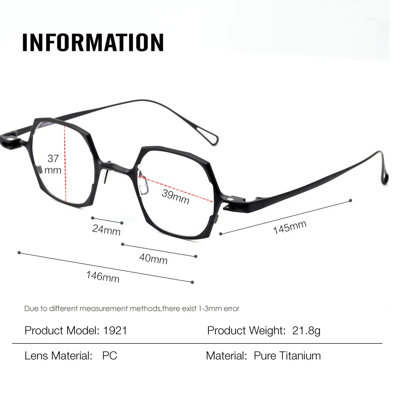 Aror Unisex Full Rim Polygon Titanium Eyeglasses Clip On Sunglasses 19214