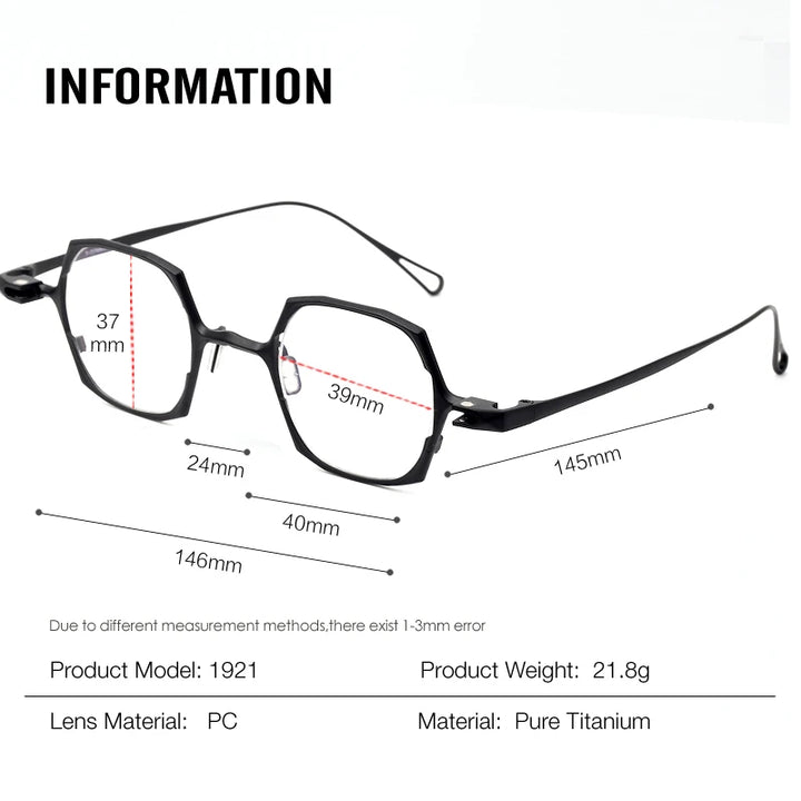 Aror Unisex Full Rim Polygon Titanium Eyeglasses Clip On Sunglasses 19214