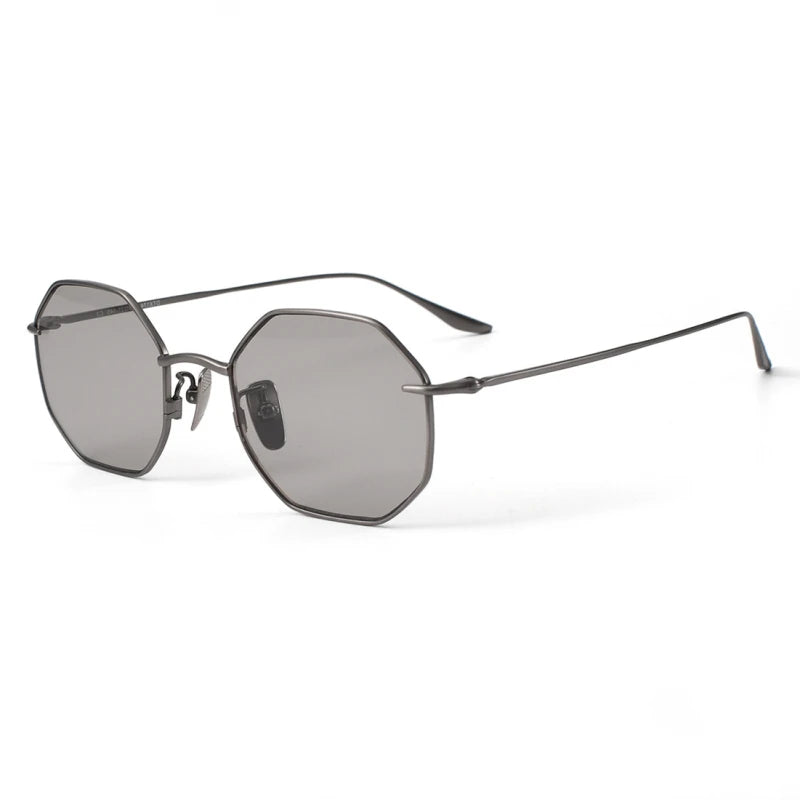 Black Mask Unisex Full Rim Flat Top Polygon Titanium Sunglasses 22174