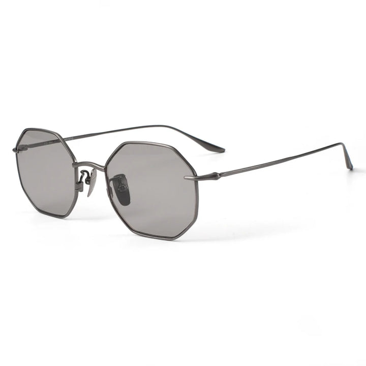 Black Mask Unisex Full Rim Flat Top Polygon Titanium Sunglasses 22174