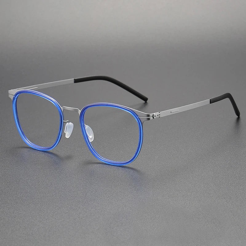 Black Mask Unisex Full Rim Square Screwless Stainless Steel Eyeglasses 1206 Full Rim Black Mask Blue-Silver  