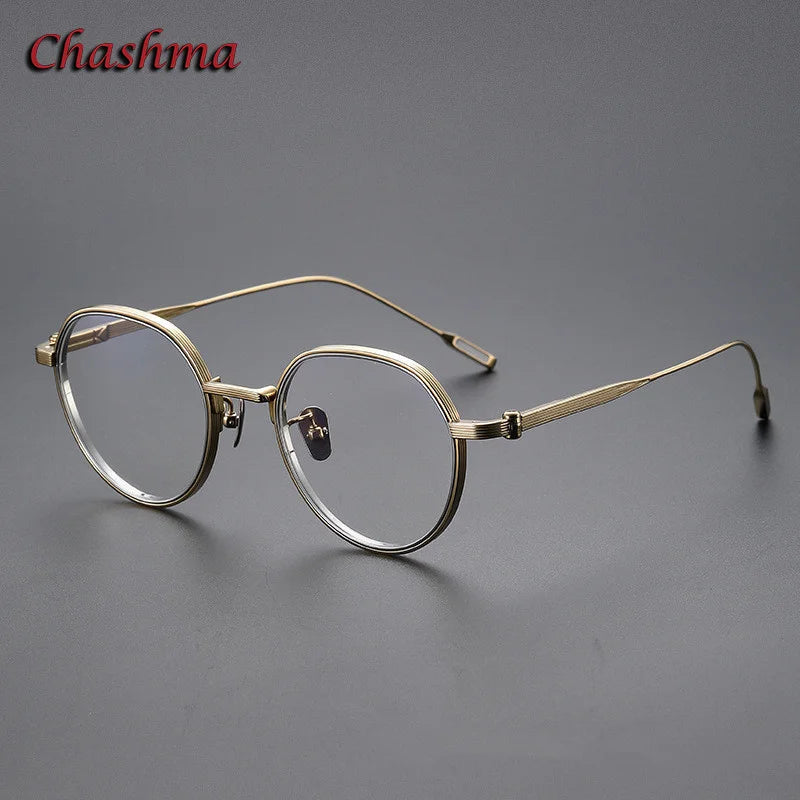 Chashma Ochki Unisex Full Rim Flat Top Round Titanium Eyeglasses 42161
