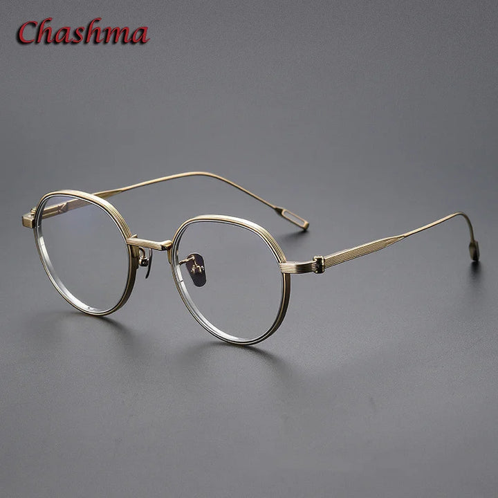 Chashma Ochki Unisex Full Rim Flat Top Round Titanium Eyeglasses 42161