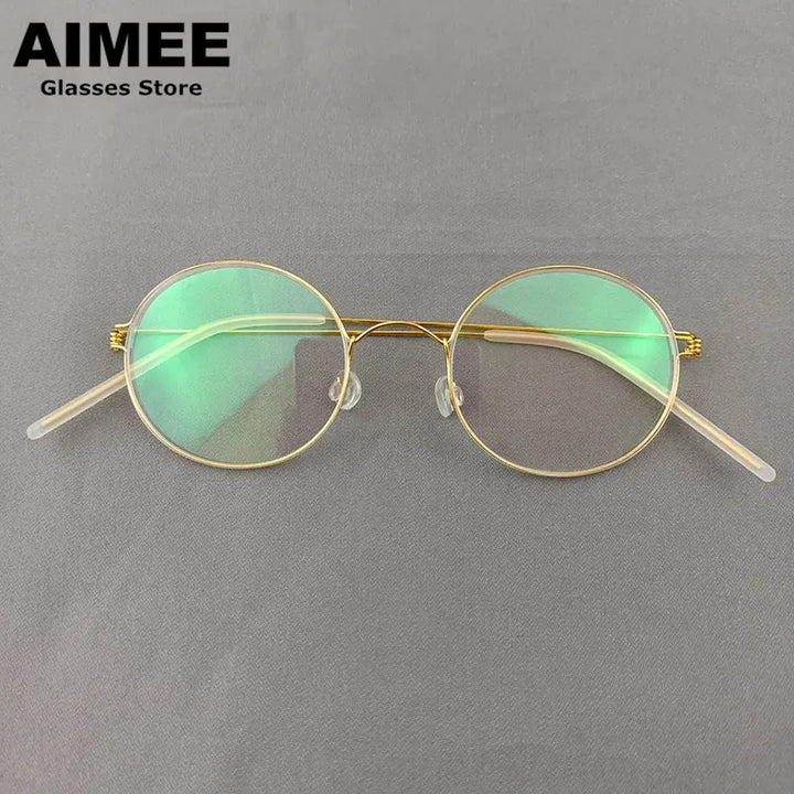 Aimee Women's Full Rim Round Screwless Titanium Eyeglasses 13120 Full Rim Aimee Golden  