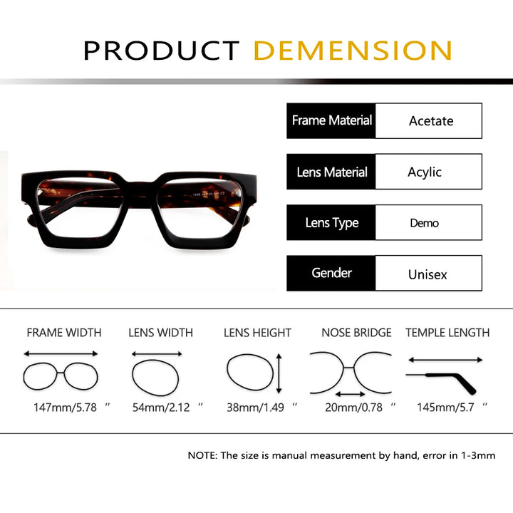 Esnbie Unisex Full Rim Square Brow Line Acetate Eyeglasses 231439