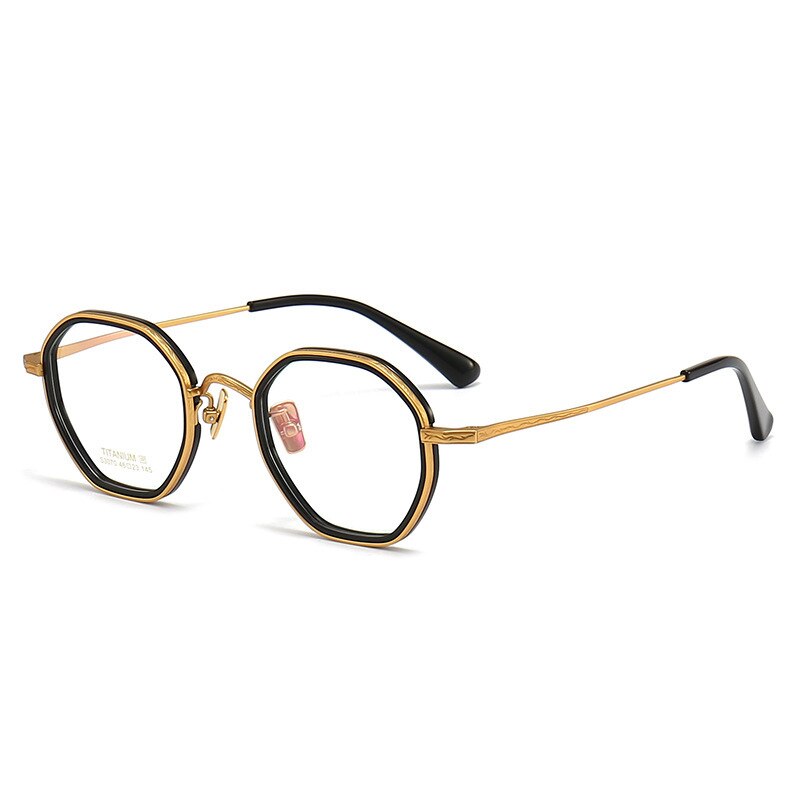 Aissuarvey Unisex Full Rim Round Acetate Titanium Eyeglasses 4623145b Full Rim Aissuarvey Eyeglasses black gold CN 