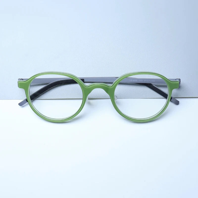 Gatenac Unisex Full Rim Round Screwless Acetate Eyeglasses Gxyj1452 Full Rim Gatenac Green Silver  