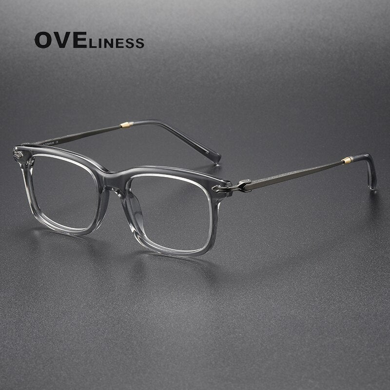 Oveliness Unisex Full Rim Square Acetate Titanium Eyeglasses 80852 Full Rim Oveliness grey gun  