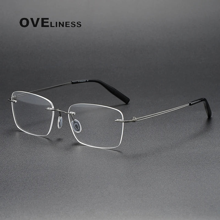 Oveliness Unisex Rimless Rectangle Titanium Eyeglasses O80960 Full Rim Oveliness gun  