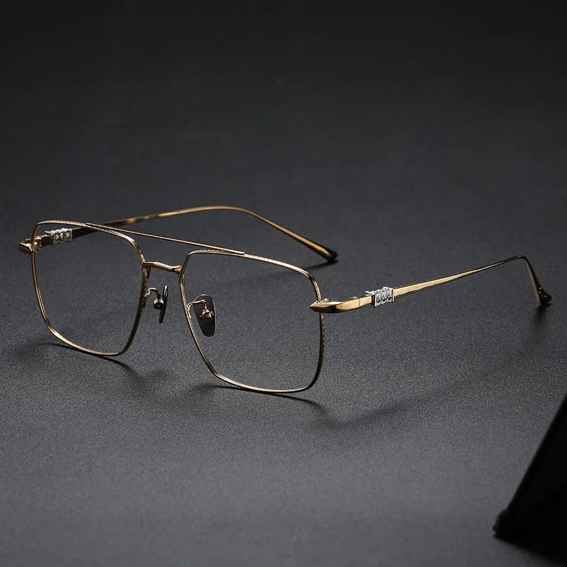 Aimee Unisex Full Rim Square Double Bridge Titanium Eyeglasses 5193 Full Rim Aimee Golden  