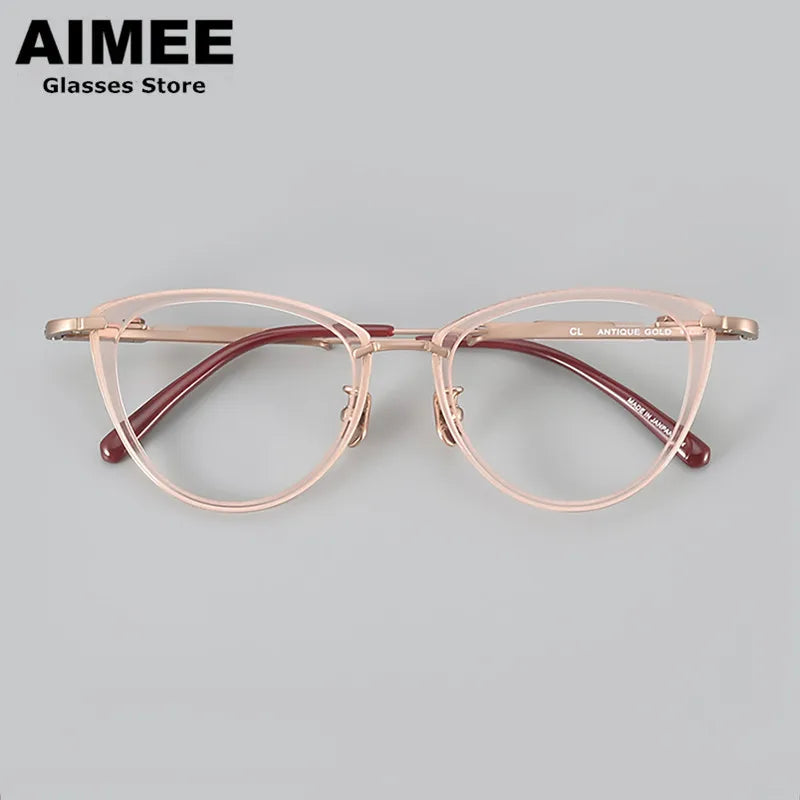 Aimee Women's Full Rim Cat Eye Titanium Acetate Eyeglasses 49142