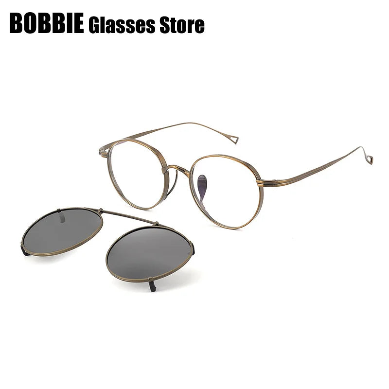 Bobbie Unisex Full Rim Oval Titanium Eyeglasses Clip On Sunglasses 642113