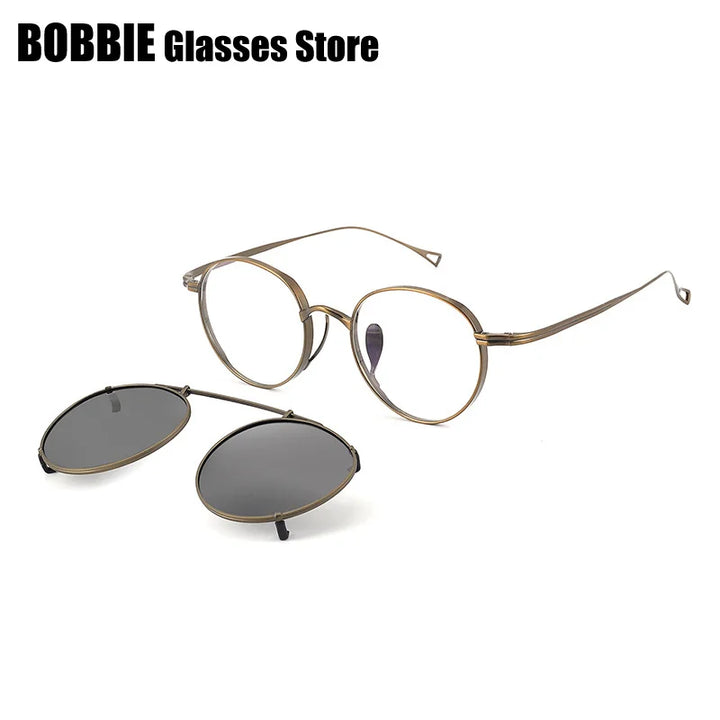 Bobbie Unisex Full Rim Oval Titanium Eyeglasses Clip On Sunglasses 642113