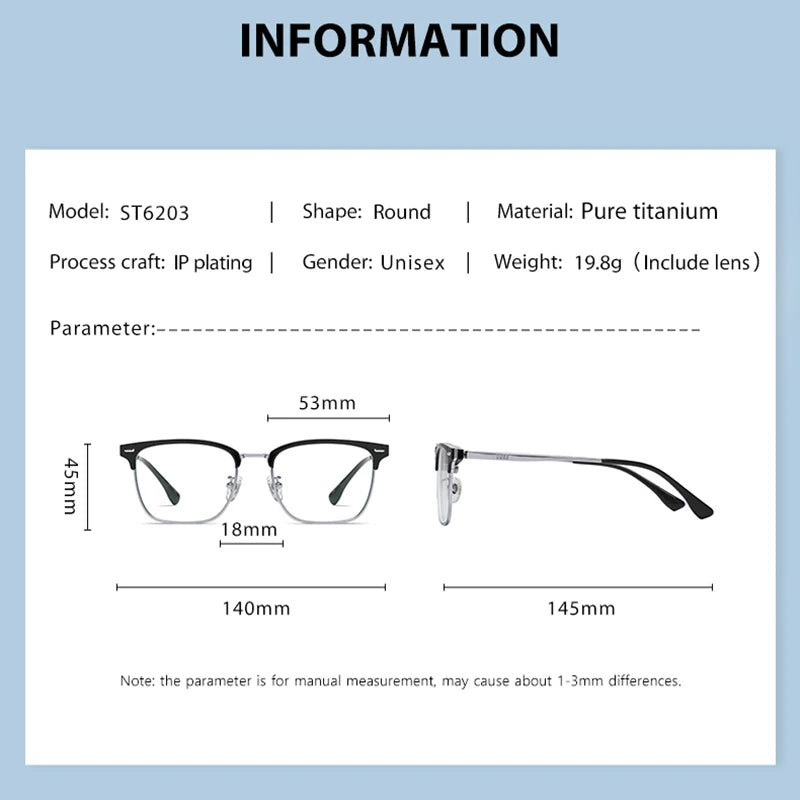 Ziroasat Men's Full Rim Square Titanium Tr 90 Eyeglasses 62031