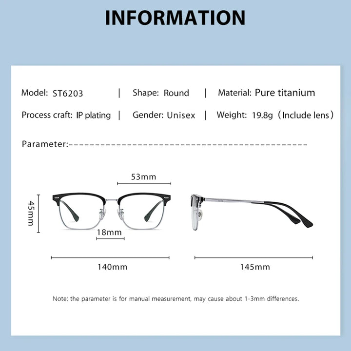 Ziroasat Men's Full Rim Square Titanium Tr 90 Eyeglasses 62031