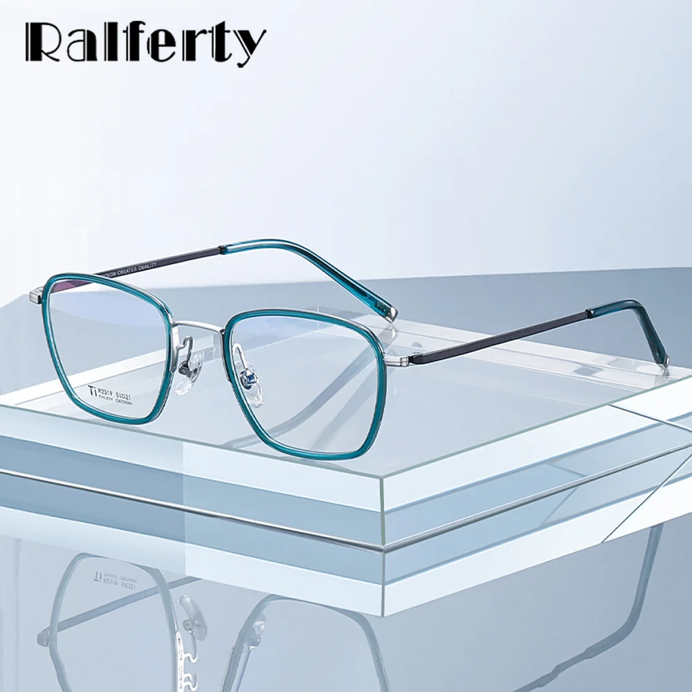 Ralferty Unisex Full Rim Square Titanium Acetate Eyeglasses 92319 Full Rim Ralferty