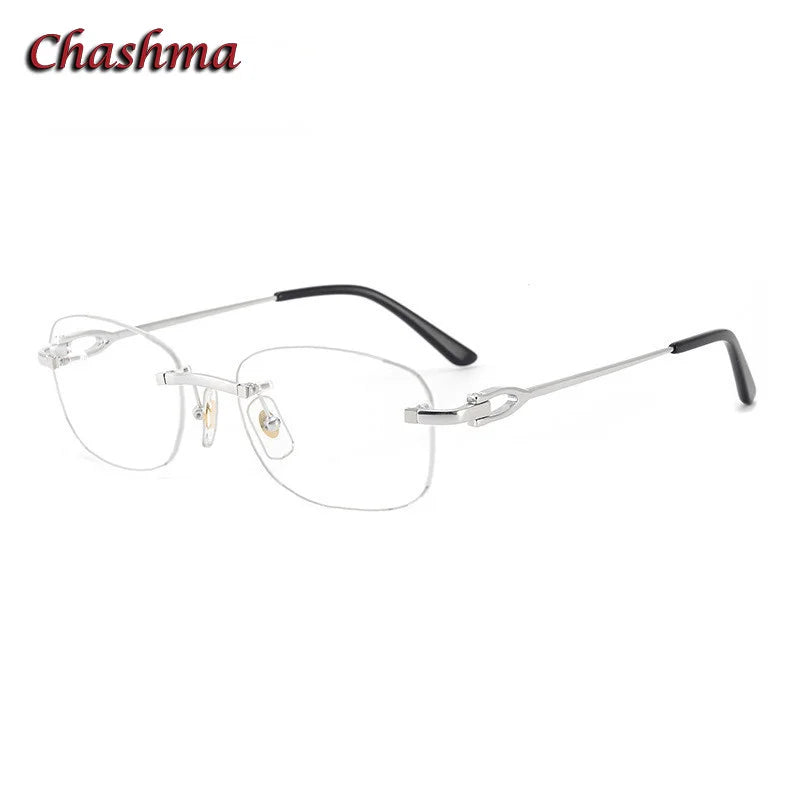 Chashma Ochki Unisex Rimless Small Square Titanium Eyeglasses 0290 Rimless Chashma Ochki Silver  