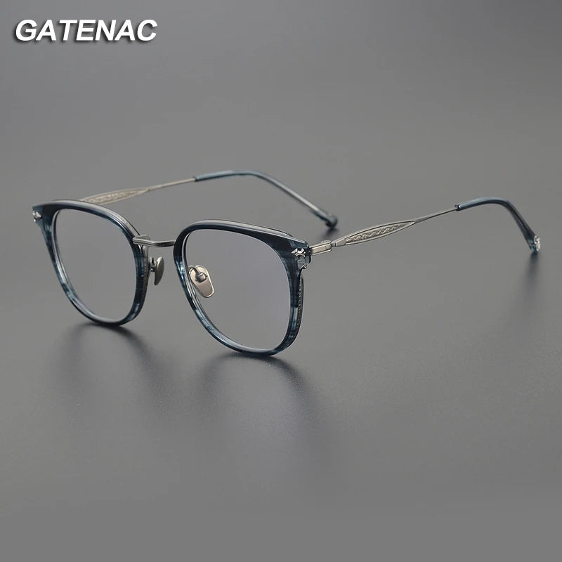 Gatenac Unisex Full Rim Big Square Acetate Titanium Eyeglasses 1059 Full Rim Gatenac   