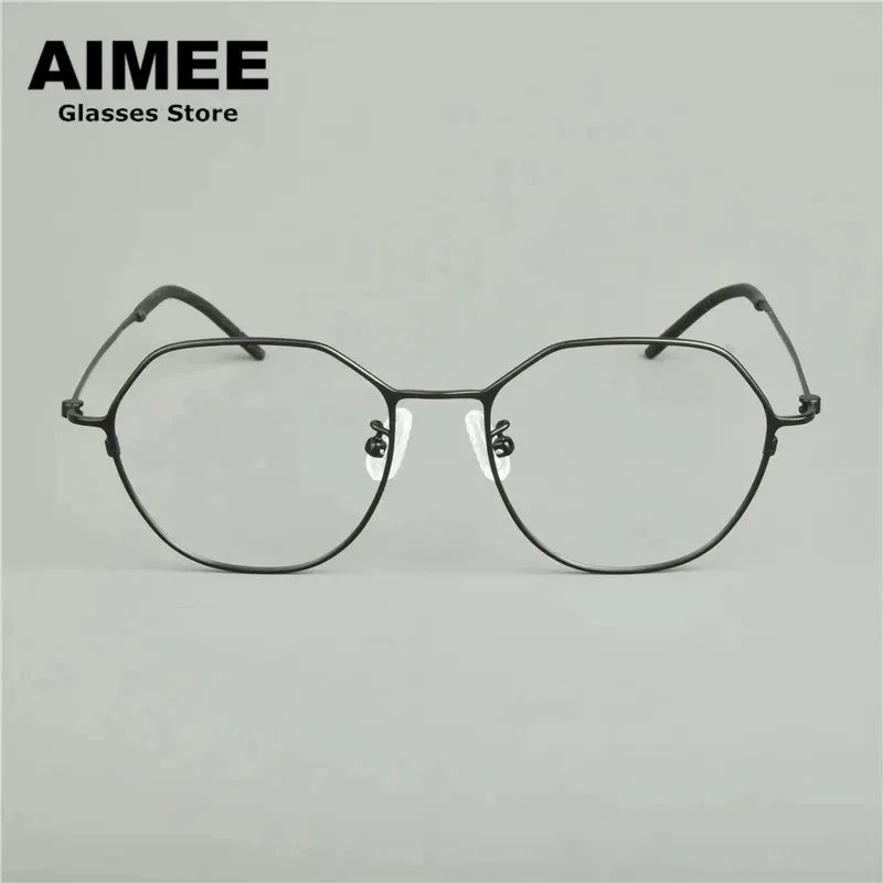 Aimee Unisex Full Rim Flat Top Polygon Round Titanium Eyeglasses 12515 Full Rim Aimee   