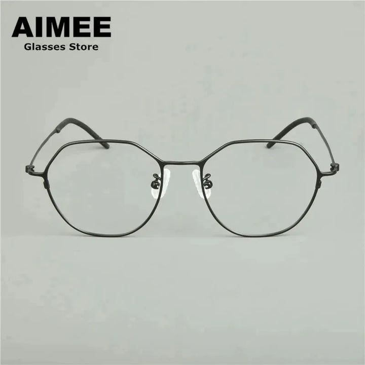 Aimee Unisex Full Rim Flat Top Polygon Round Titanium Eyeglasses 12515 Full Rim Aimee   