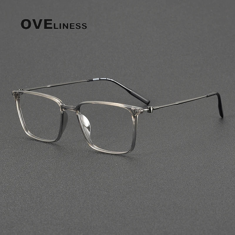 Oveliness Unisex Full Rim Square Acetate Titanium Eyeglasses 8674 Full Rim Oveliness grey gun  