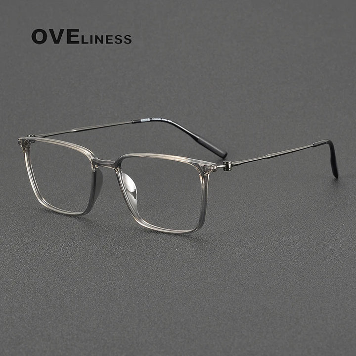 Oveliness Unisex Full Rim Square Acetate Titanium Eyeglasses 8674 Full Rim Oveliness grey gun  