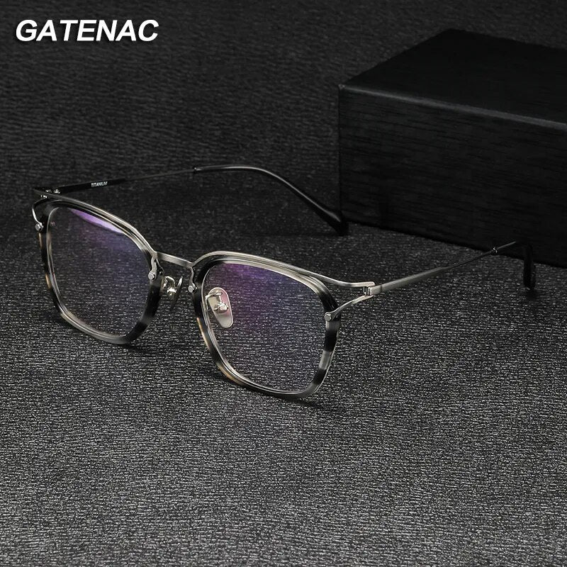 Gatenac Unisex Full Rim Square Titanium Acetate Eyeglasses Gxyj1137 Full Rim Gatenac   