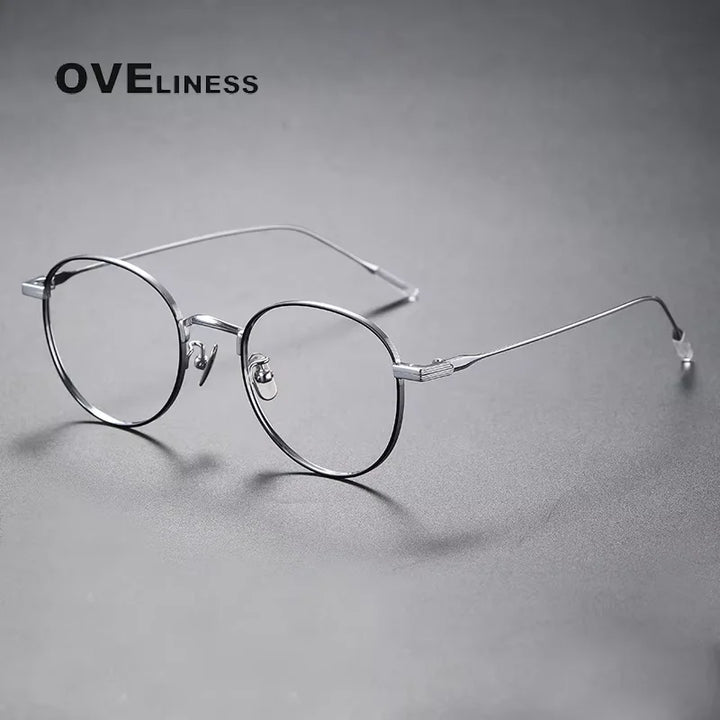 Oveliness Women's Full Rim Flat Top Round Titanium Eyeglasses Full Rim Oveliness black silver