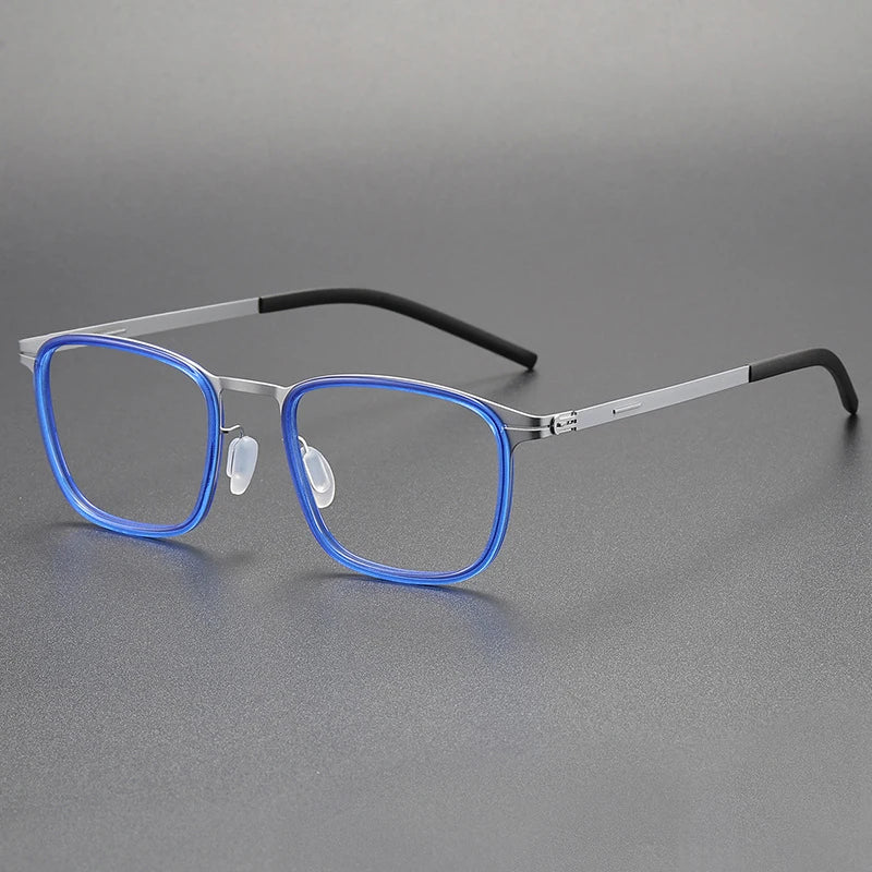 Black Mask Unisex Full Rim Square Stainless Steel Acetate Eyeglasses 1214 Full Rim Black Mask Blue-Silver  