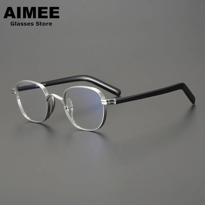 Aimee Unisex Full Rim Oval Square Titanium Acetate Eyeglasses 14132 Full Rim Aimee Silver  