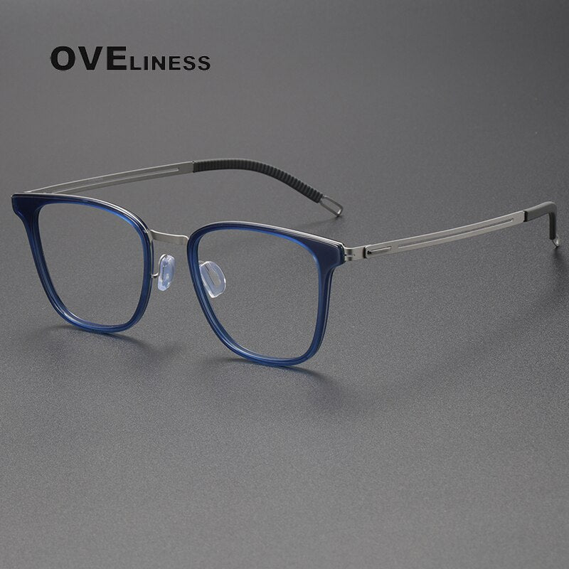 Oveliness Unisex Full Rim Square Titanium Eyeglasses 8202301 Full Rim Oveliness blue silver  