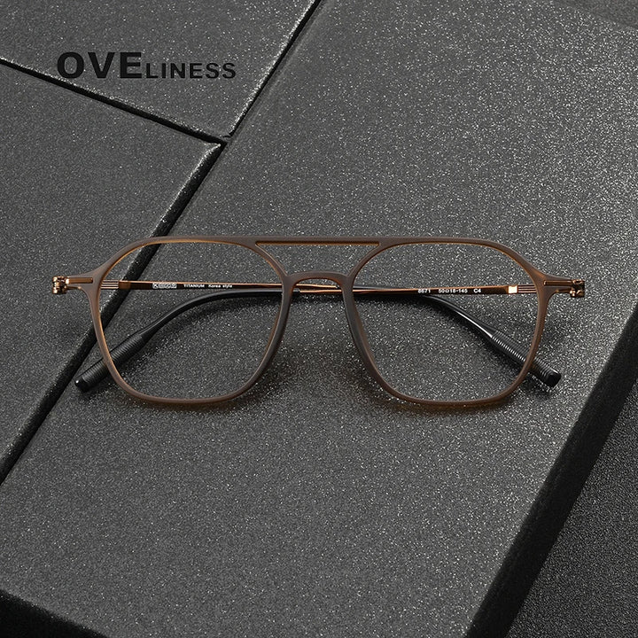 Oveliness Women's Full Rim Square Double Bridge Titanium Ultem Eyeglasses 8671 Full Rim Oveliness   