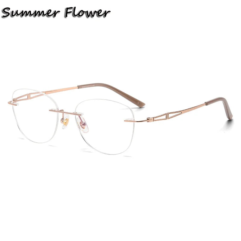 Summer Flower Women's Rimless Cat Eye Titanium Eyeglasses 86089 Rimless Summer Flower Gold