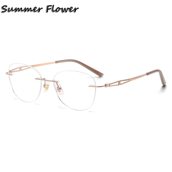 Summer Flower Women's Rimless Oval Titanium Eyeglasses 60894