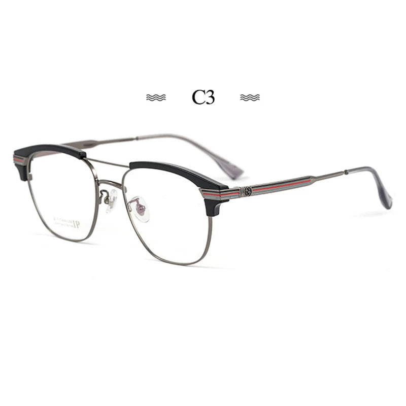 Hotochki Men's Full Rim Square Double Bridge Titanium Eyeglasses Bj2315 Full Rim Hotochki C3  