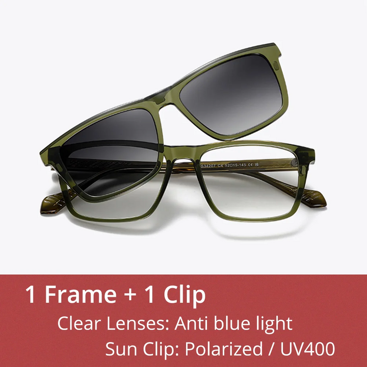 Ralferty Unisex Full Rim Square Tr 90 Alloy Eyeglasses Clip On Sunglasses 534207