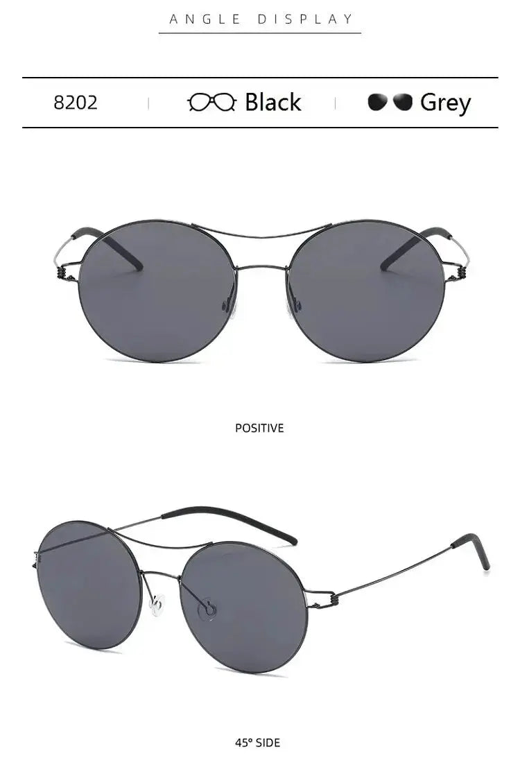 Aimee 820200 Unisex Double Bridge Full Rim Titanium Round Sunglasses FuzWeb