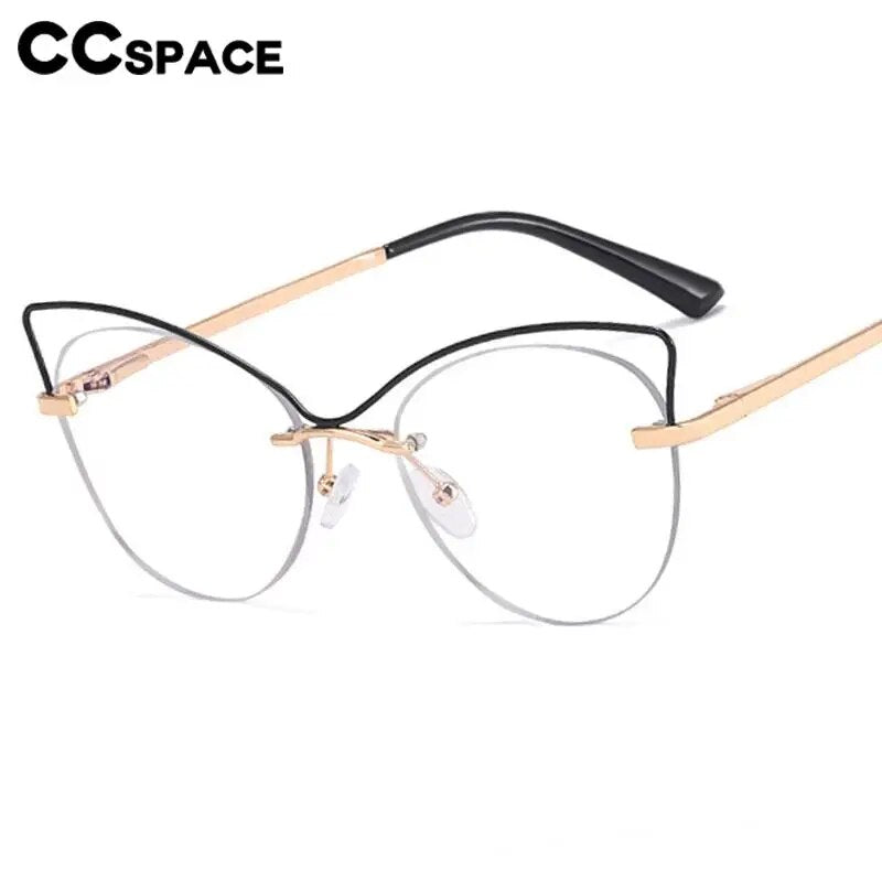 CCSpace Women's Semi Rim Cat Eye Alloy Eyeglasses 57026 Semi Rim CCspace   