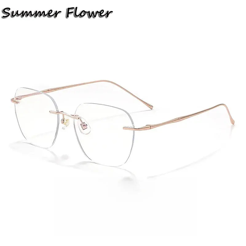 Summer Flower Unisex Rimless Polygon Square Steel Eyeglasses 699632.